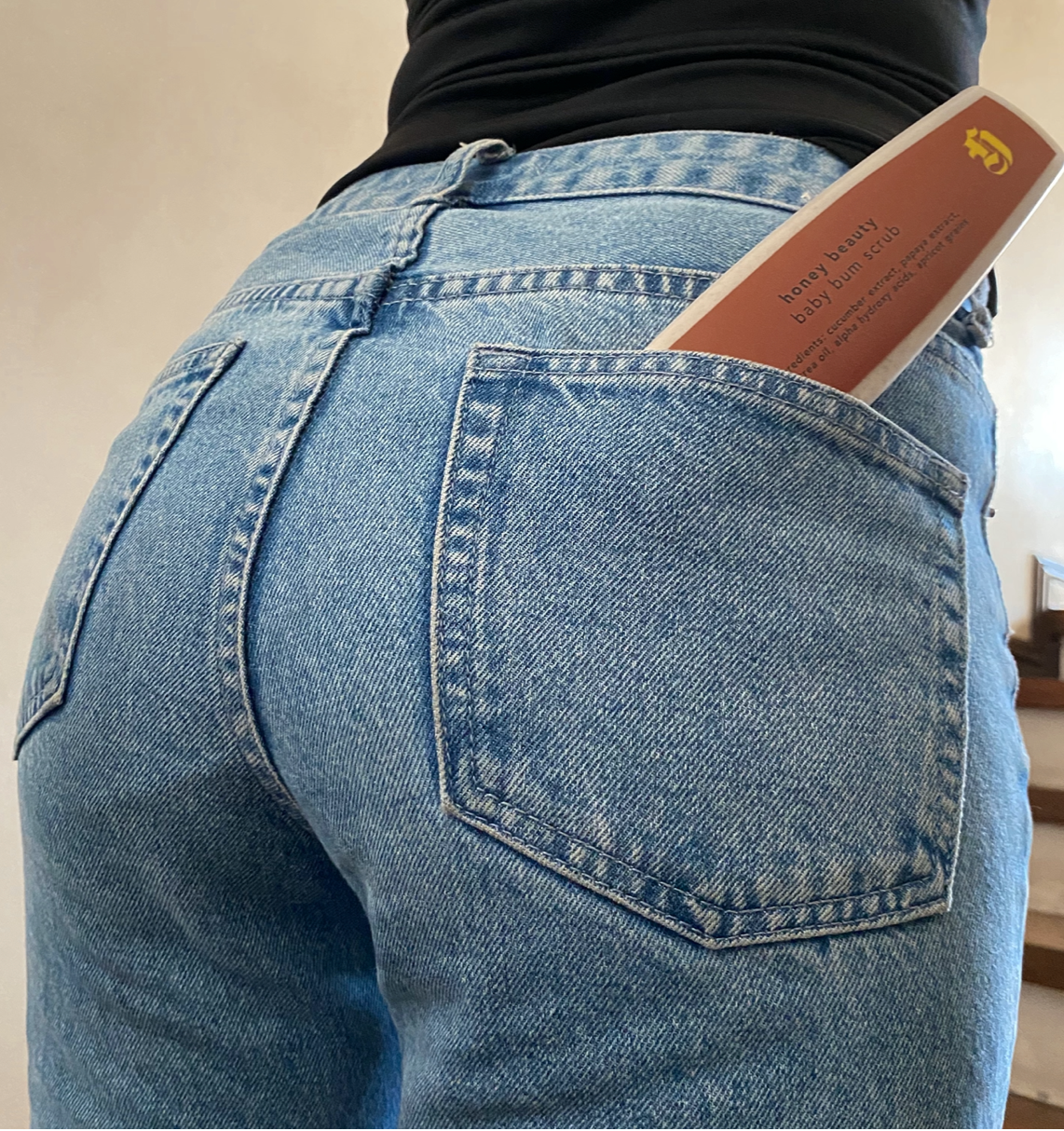 baby bum scrub in back pocket